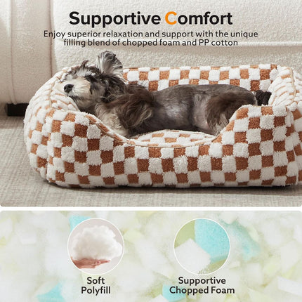 Dog Beds -Cute Cat Beds for Indoor Cats Calming Pet Beds, Rectangle Orthopedic Cuddle Puppy Bed with Jacquard Shaggy Plush & Anti Slip Bottom - Gray - Size M