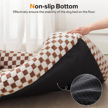 Dog Beds -Cute Cat Beds for Indoor Cats Calming Pet Beds, Rectangle Orthopedic Cuddle Puppy Bed with Jacquard Shaggy Plush & Anti Slip Bottom - Gray - Size S