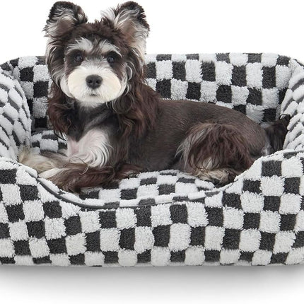 Dog Beds -Cute Cat Beds for Indoor Cats Calming Pet Beds, Rectangle Orthopedic Cuddle Puppy Bed with Jacquard Shaggy Plush & Anti Slip Bottom - Gray - Size XL