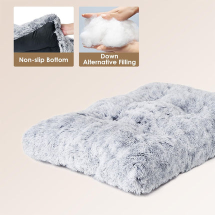 Fluffy Dog Crate Bed for Extra Large Dogs, Plush Faux Fur Pad, Calming Anti Anxiety XL Bed for Crate, Washable Soft Warm Dog Mat with Non-Slip Bottom - Camel - Size 23.6"L x 17.5"W
