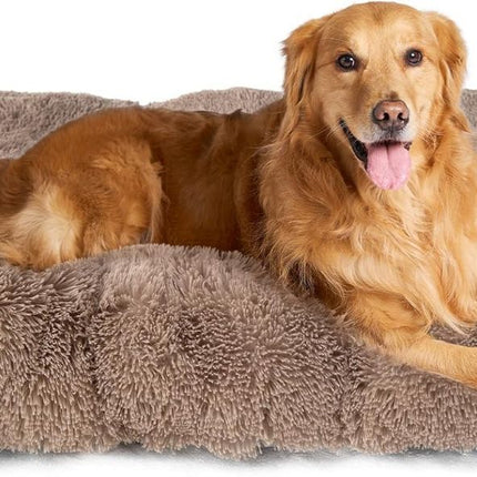 Fluffy Dog Crate Bed for Extra Large Dogs, Plush Faux Fur Pad, Calming Anti Anxiety XL Bed for Crate, Washable Soft Warm Dog Mat with Non-Slip Bottom - Camel - Size 29.5"L x 20"W