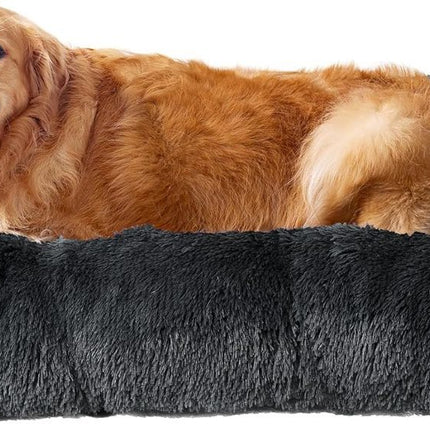 Fluffy Dog Crate Bed for Extra Large Dogs, Plush Faux Fur Pad, Calming Anti Anxiety XL Bed for Crate, Washable Soft Warm Dog Mat with Non-Slip Bottom - Dark Gray - Size 35.4"L x 23.6"W