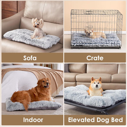 Fluffy Dog Crate Bed for Extra Large Dogs, Plush Faux Fur Pad, Calming Anti Anxiety XL Bed for Crate, Washable Soft Warm Dog Mat with Non-Slip Bottom - Dark Gray - Size 41.3"L x 27.5"W