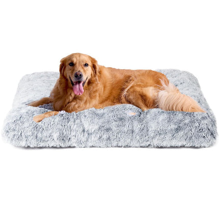 Fluffy Dog Crate Bed for Extra Large Dogs, Plush Faux Fur Pad, Calming Anti Anxiety XL Bed for Crate, Washable Soft Warm Dog Mat with Non-Slip Bottom - Gray - Size 23.6"L x 17.5"W