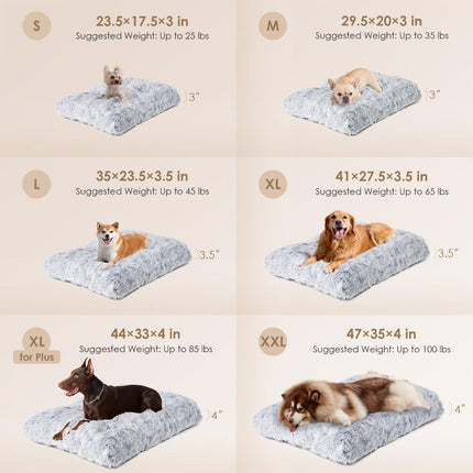Fluffy Dog Crate Bed for Extra Large Dogs, Plush Faux Fur Pad, Calming Anti Anxiety XL Bed for Crate, Washable Soft Warm Dog Mat with Non-Slip Bottom - Gray - Size 23.6"L x 17.5"W