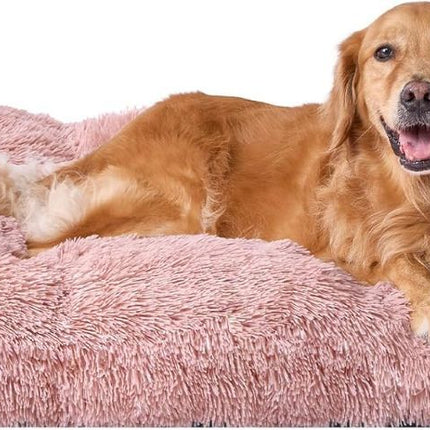 Fluffy Dog Crate Bed for Extra Large Dogs, Plush Faux Fur Pad, Calming Anti Anxiety XL Bed for Crate, Washable Soft Warm Dog Mat with Non-Slip Bottom - Pink - Size 23.6"L x 17.5"W