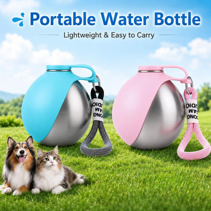Portable Dog Water Bottle 2-In-1 Dog Water Dispenser Stainless Steel Pet Water