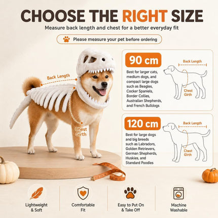 Dinosaur Skeleton Glow in Dark Dog and Cat Costume,Pet Dinosaur Costume,Plush Halloween Pet Hood Outfit - Purple - Size 35.4in