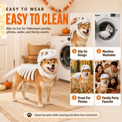 Dinosaur Skeleton Glow in Dark Dog and Cat Costume,Pet Dinosaur Costume,Plush Halloween Pet Hood Outfit - Purple - Size 35.4in