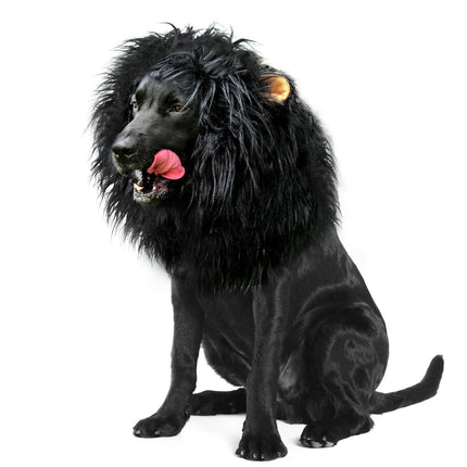 Lion Mane Wig for Dogs with Ears, Funny Pet Costumes for Halloween Christmas - Black - Size L