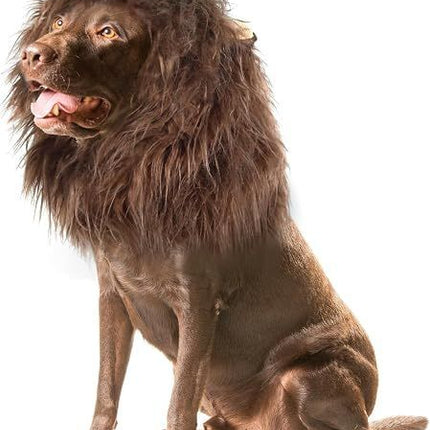 Lion Mane Wig for Dogs with Ears, Funny Pet Costumes for Halloween Christmas - Brown - Size L