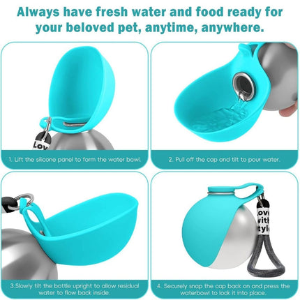 Portable Dog Water Bottle 2-In-1 Dog Water Dispenser Stainless Steel Pet Water