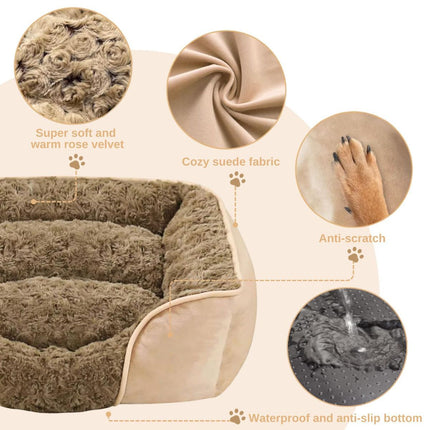 Dog Bed for Small Medium Dogs, Cat Bed for Indoor Cats. Washable Orthopedic Dog Bed. Removable Sleeping Mat, Durable Pet Bed with Anti-Slip Bottom - Camel - Size 50cmx46cm
