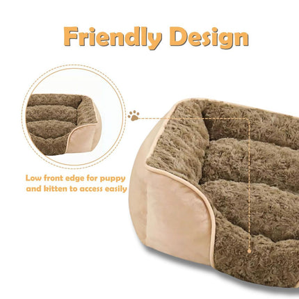 Dog Bed for Small Medium Dogs, Cat Bed for Indoor Cats. Washable Orthopedic Dog Bed. Removable Sleeping Mat, Durable Pet Bed with Anti-Slip Bottom - Camel - Size 50cmx46cm