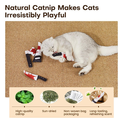 4Pcs Cat Toys, Horror Halloween Knife-Shaped Kitten Catnip Crinkly