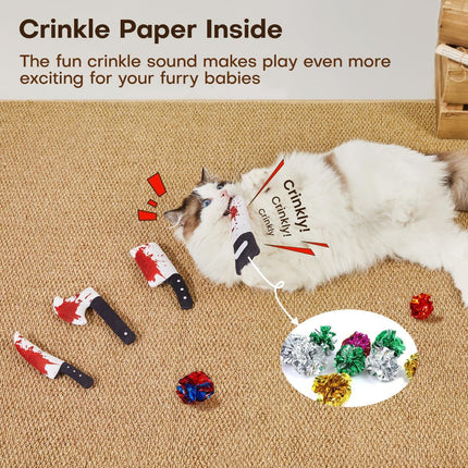 4Pcs Cat Toys, Horror Halloween Knife-Shaped Kitten Catnip Crinkly