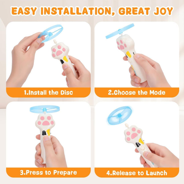Cat Toy Dog Toy Rechargeable Disc Launcher Flying Spinners Interactive Pet