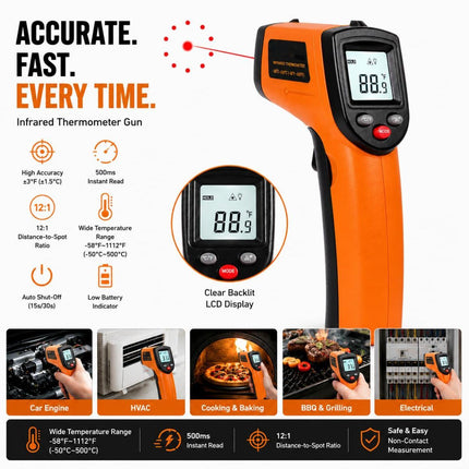 Digital Infrared Thermometer Gun -58°F to 1112°F (Not for Human)