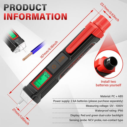 Non Contact Voltage Tester Pen, 12V-1000V Dual Range AC Circuit Tool