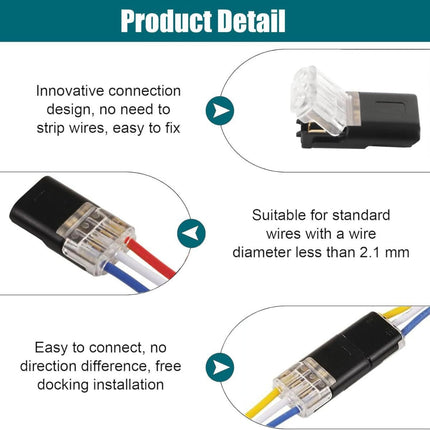 50PCS Push-in Wire Connector D1 D2 D3 Terminal Blocks, No Soldering Needed - Black - D2