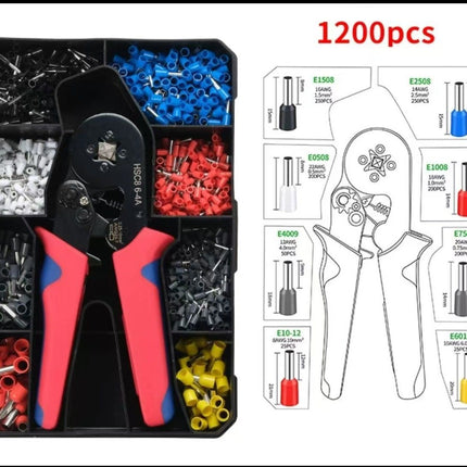 1200-Piece Tubular Crimp Terminal & 6-4A Crimping Pliers Set with Case