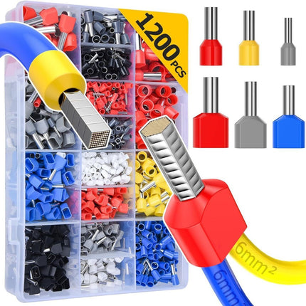 TE 1200PCS Double Wire Ferrule Terminals Kit Pre-Insulated Crimp Connector Set