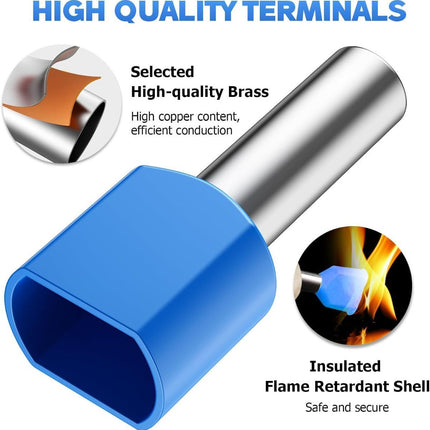 TE 1200PCS Double Wire Ferrule Terminals Kit Pre-Insulated Crimp Connector Set