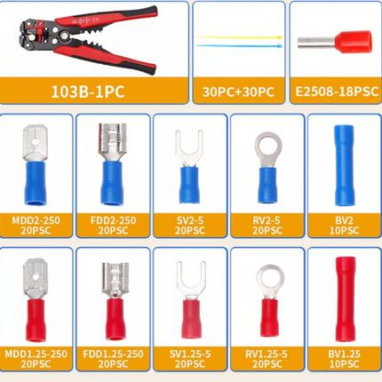 258pcs Crimp Terminal Kit with Quick Disconnect Terminals, Nylon Ties