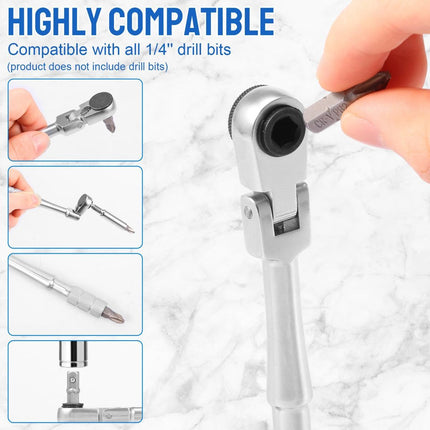 1/4" Flex Head Ratchet, Mini Ratchet Wrench with Extension Bar and Sokcet Adapter, Suits Standard 1/4" Hex Bits, Portable and Versatile Repair Tool for Tight Spaces Only Wrench