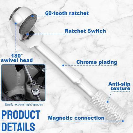 1/4" Flex Head Ratchet, Mini Ratchet Wrench with Extension Bar and Sokcet Adapter, Suits Standard 1/4" Hex Bits, Portable and Versatile Repair Tool for Tight Spaces Only Wrench