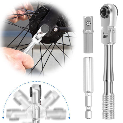 1/4" Flex Head Ratchet, Mini Ratchet Wrench with Extension Bar and Sokcet Adapter, Suits Standard 1/4" Hex Bits, Portable and Versatile Repair Tool for Tight Spaces Only Wrench