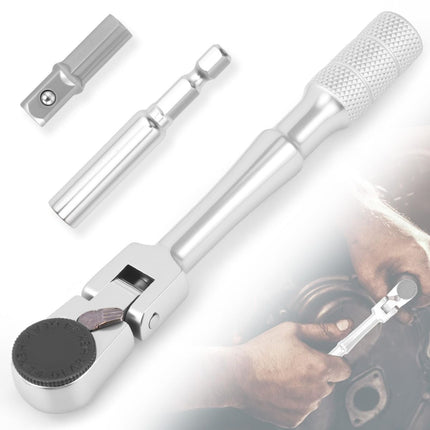 1/4" Flex Head Ratchet, Mini Ratchet Wrench with Extension Bar and Sokcet Adapter, Suits Standard 1/4" Hex Bits, Portable and Versatile Repair Tool for Tight Spaces Only Wrench