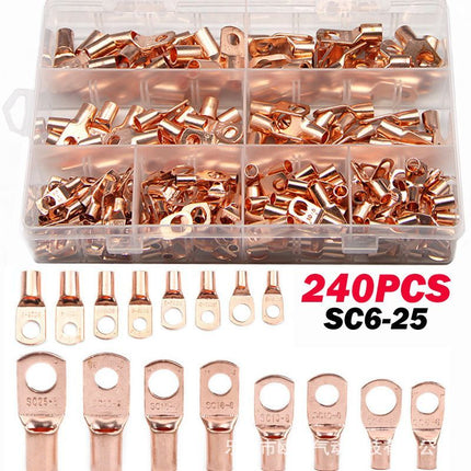 240pcs SC Open-Mouth Bare Copper Terminals + HS-50B Crimping Pliers Set - Gold - SC Inspection Hole Copper Lug