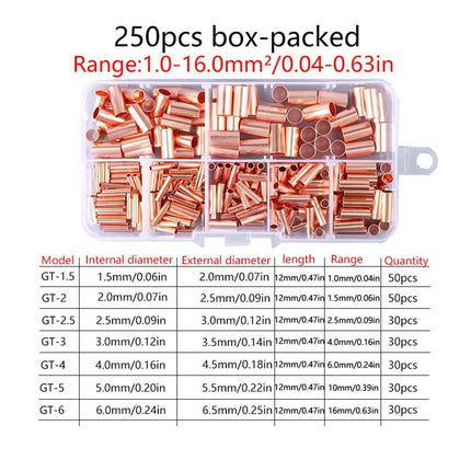 GT250pcs Copper Tube Terminals, Connecting Tubes, Wiring Terminals, Pliers Set
