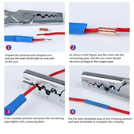 GT250pcs Copper Tube Terminals, Connecting Tubes, Wiring Terminals, Pliers Set