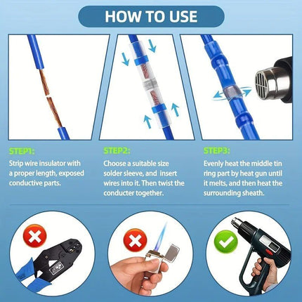 Solder Ring Wire Connectors Heat Shrink Butt Terminals Electrical Connector Kit - Multi - Size 320Pcs