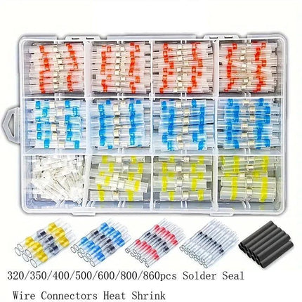 Solder Ring Wire Connectors Heat Shrink Butt Terminals Electrical Connector Kit - Multi - Size 800Pcs
