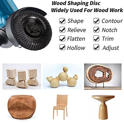 Wood Carving Disc Grinder Wheel Disc 4 Inch Wood Shaping Wheel Wood Grinding Shaping Disc for Angle Grinders with 5/8” Arbor - Black - Size 2PCS