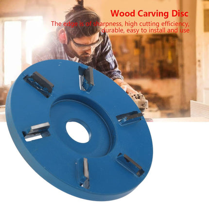 Stump Remover Angle Grinder Wood Carving Disc 6 Teeth Chainsaw Mill Cutter Woodworking Blade Tools Wood Turbo Carving Disc Wood Grinding Shaping Disc Grinder Disc for Wood Polish Flat Blade - Blue - Inner diameter 22mm