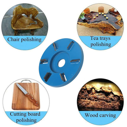 Stump Remover Angle Grinder Wood Carving Disc 6 Teeth Chainsaw Mill Cutter Woodworking Blade Tools Wood Turbo Carving Disc Wood Grinding Shaping Disc Grinder Disc for Wood Polish Flat Blade - Blue - Inner diameter 22mm
