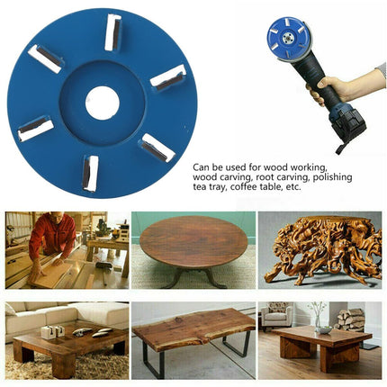 Stump Remover Angle Grinder Wood Carving Disc 6 Teeth Chainsaw Mill Cutter Woodworking Blade Tools Wood Turbo Carving Disc Wood Grinding Shaping Disc Grinder Disc for Wood Polish Flat Blade - Blue - Inner diameter 22mm