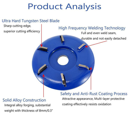 Stump Remover Angle Grinder Wood Carving Disc 6 Teeth Chainsaw Mill Cutter Woodworking Blade Tools Wood Turbo Carving Disc Wood Grinding Shaping Disc Grinder Disc Arc Blade - Blue -  Inner diameter 16mm
