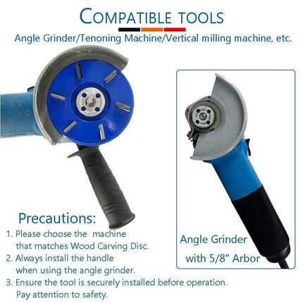 Stump Remover Angle Grinder Wood Carving Disc 6 Teeth Chainsaw Mill Cutter Woodworking Blade Tools Wood Turbo Carving Disc Wood Grinding Shaping Disc Grinder Disc Arc Blade - Blue -  Inner diameter 16mm