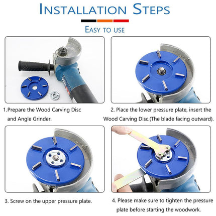 Stump Remover Angle Grinder Wood Carving Disc 6 Teeth Chainsaw Mill Cutter Woodworking Blade Tools Wood Turbo Carving Disc Wood Grinding Shaping Disc Grinder Disc Arc Blade - Blue -  Inner diameter 16mm