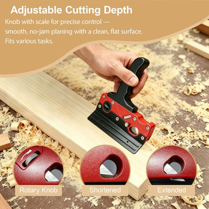 Multi-Blade Woodworking Chamfer Plane - Hand Planer for Edge Trimming & Corner Flattening, Adjustable Depth Fast Trimming Wood Planer with 7 Cutter Heads & Bubble Levels for DIY & Professional Use