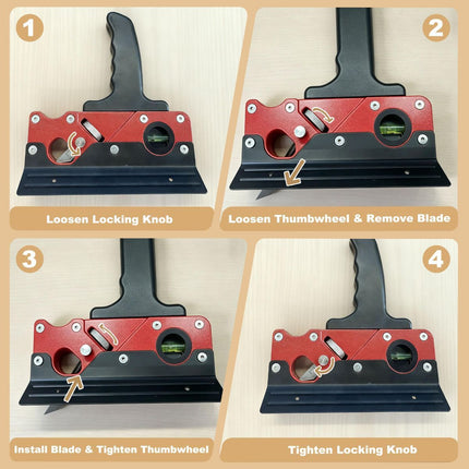Multi-Blade Woodworking Chamfer Plane - Hand Planer for Edge Trimming & Corner Flattening, Adjustable Depth Fast Trimming Wood Planer with 7 Cutter Heads & Bubble Levels for DIY & Professional Use