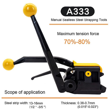 Steel Strapping Tool A333 Stainless Manual Belt Packaging Banding Machine Metal Free Buckle Packing for Width 1/2" 5/8" 3/4" Sealless Combination Tools