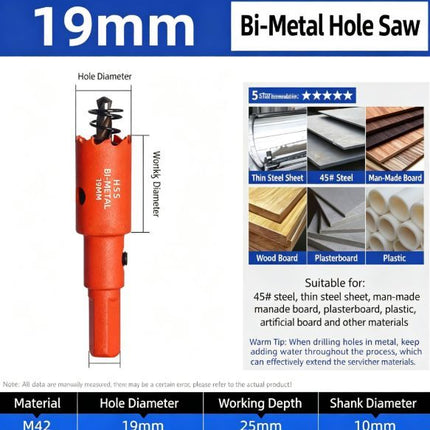 19mm Bi-Metal M42 High Speed Steel Hole Saw with Pilot Drill Bit