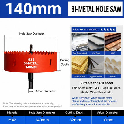 140mm Bi-Metal M42 High Speed Steel Hole Saw with Pilot Drill Bit
