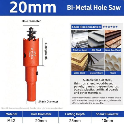 20mm Bi-Metal M42 High Speed Steel Hole Saw with Pilot Drill Bit